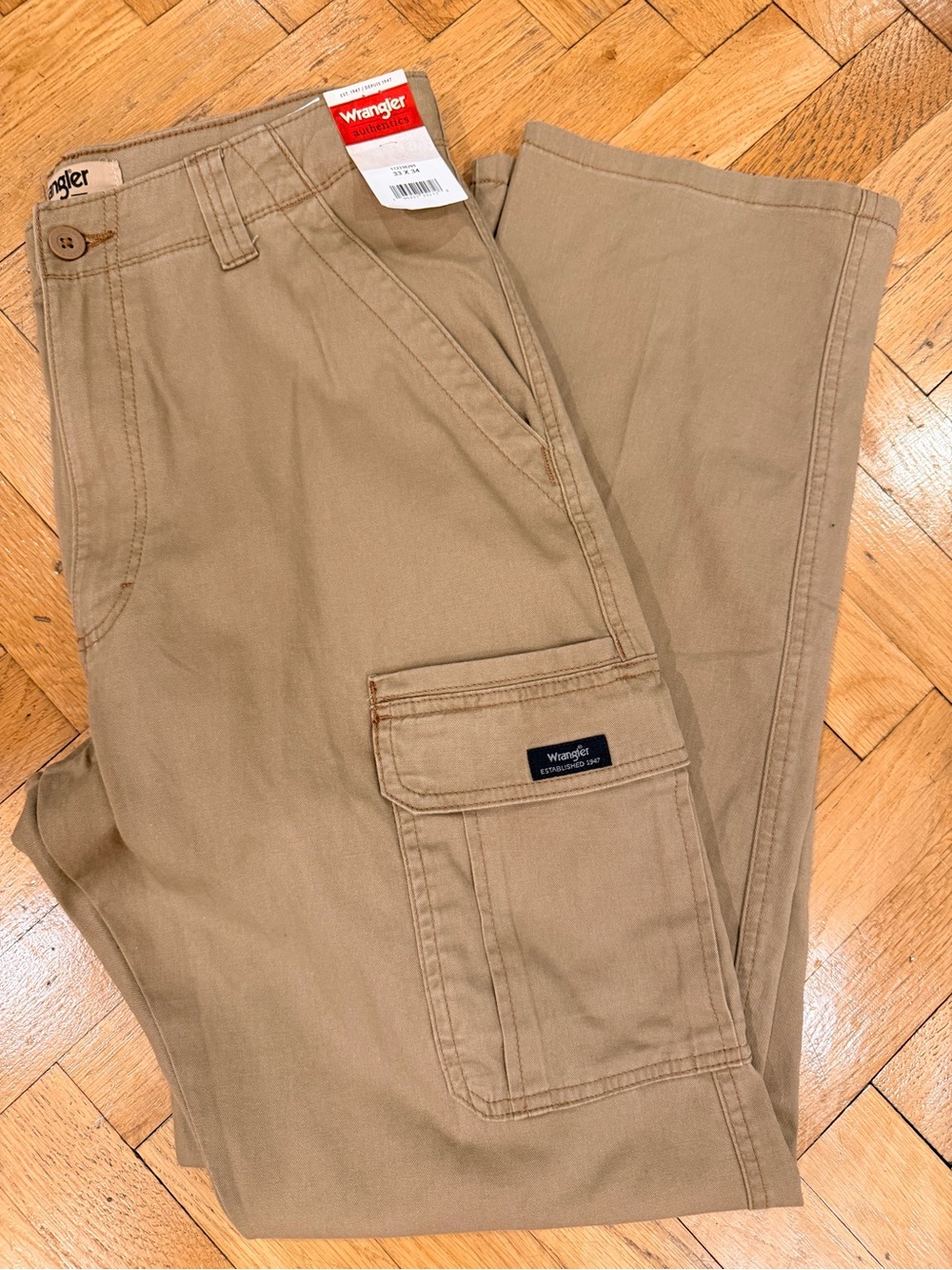 Wrangler Authentics Men’s Khaki Stretch Cargo Pants 33x34 NWT